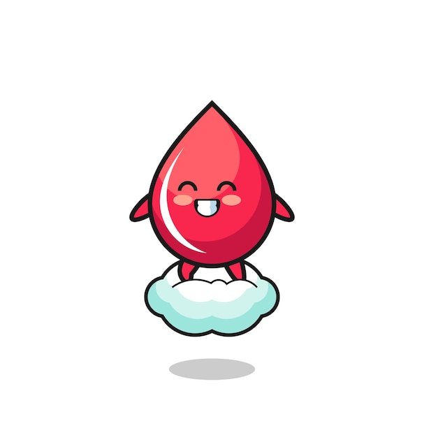 Cute blood drop illustration riding a floating cloud , cute design
