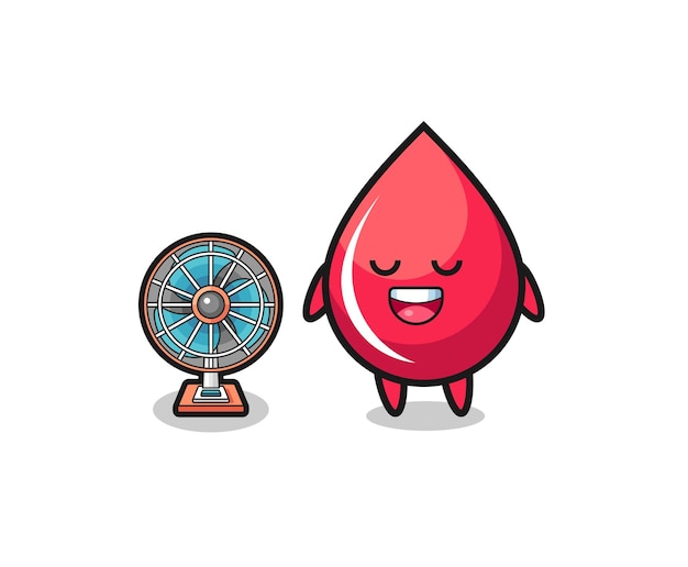 Cute blood drop is standing in front of the fan  cute design