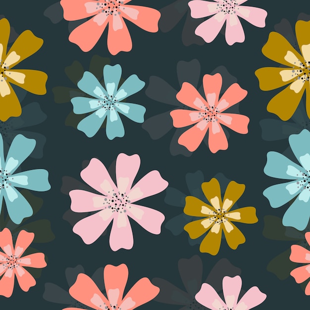 Cute blooming  flowers seamless pattern