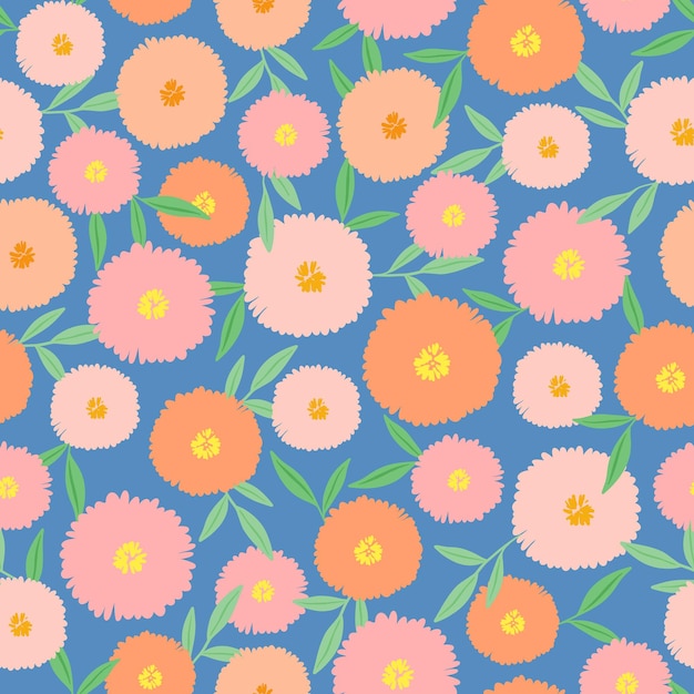 Vector cute blossom florals in blue background