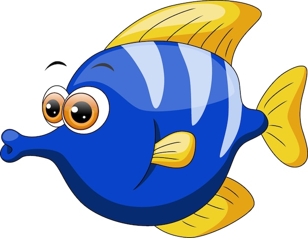 Vector cute blue angelfish cartoon on white background