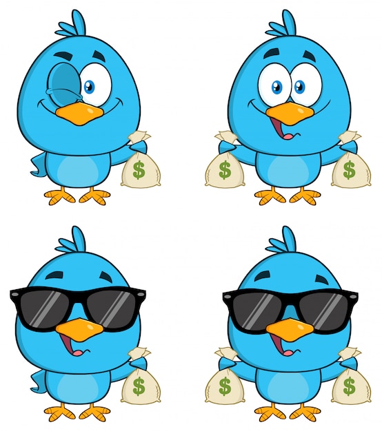 Cute Blue Bird Cartoon Character 