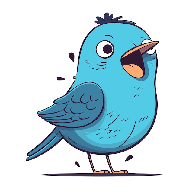 Милая синяя птица карикатурная векторная иллюстрация, изолированная на белом фоне
