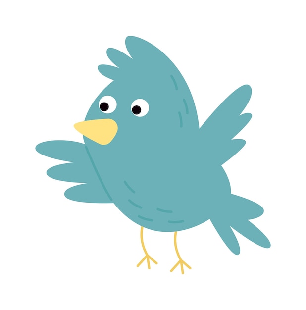 Cute blue bird flat icon Funny cartoon birdie