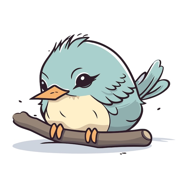 Vector cute blue bird sitting on a tree branch vector illustration