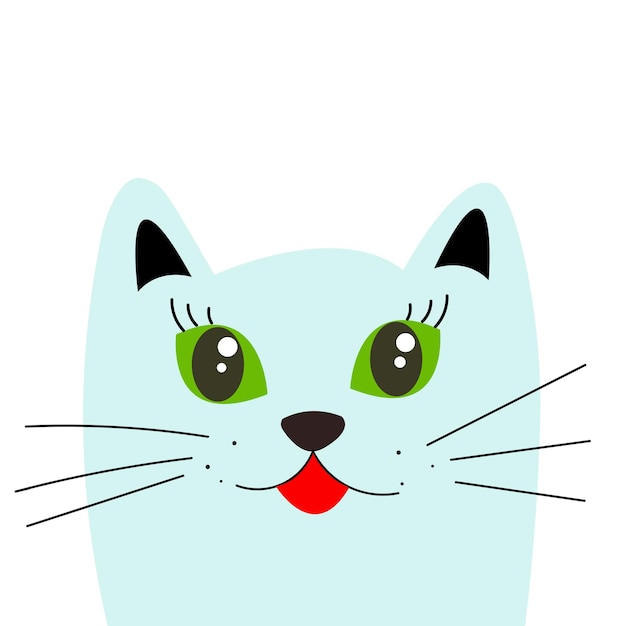 Vettore illustrazione della ragazza del gatto blu carino stampa grafica per tshirt personaggio del viso del gatto un gattino grigio illustrazione vettoriale per l'invito del biglietto di auguri