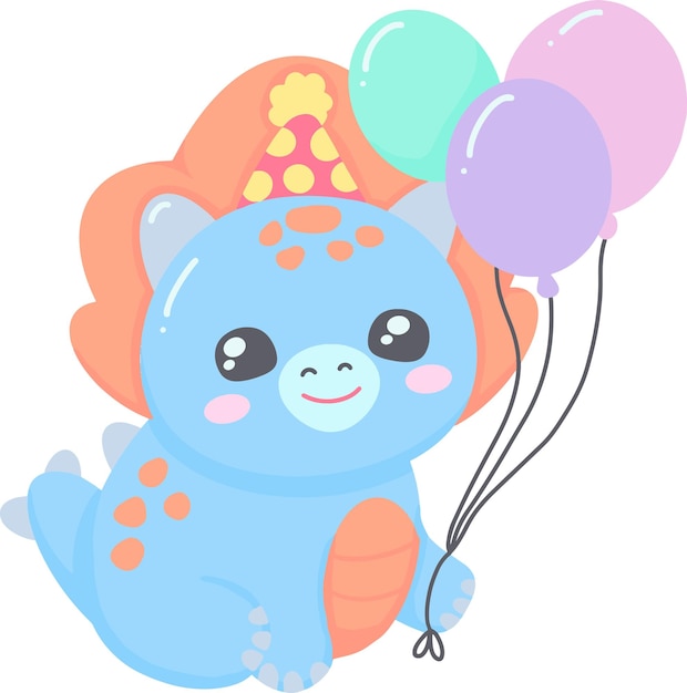 Vector cute blue dinosaur with balloons