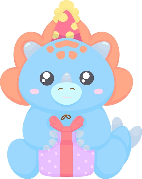 Vector cute blue dinosaur with gift box