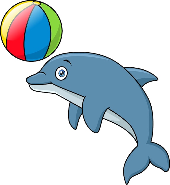 Vector cute blue dolphin cartoon playing beach ball