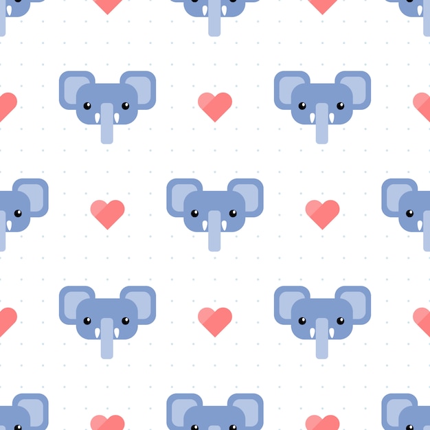 Cute blue elephant with heart and dot seamless pattern