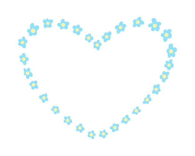 Cute blue field flower wreath vector illustration Hand drawn flowers wreath heart shape isolated