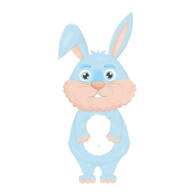 평면 만화 스타일의 귀여운 파란 토끼