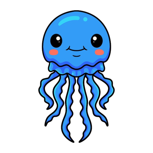 Cute blue little jellyfish cartoon