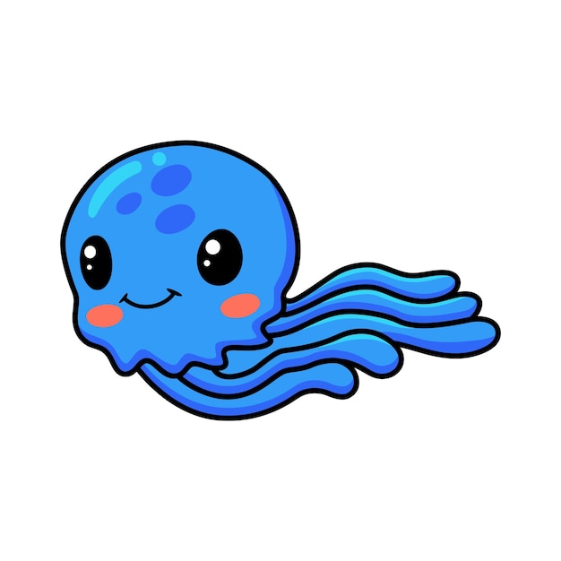 Vector cute blue little jellyfish cartoon