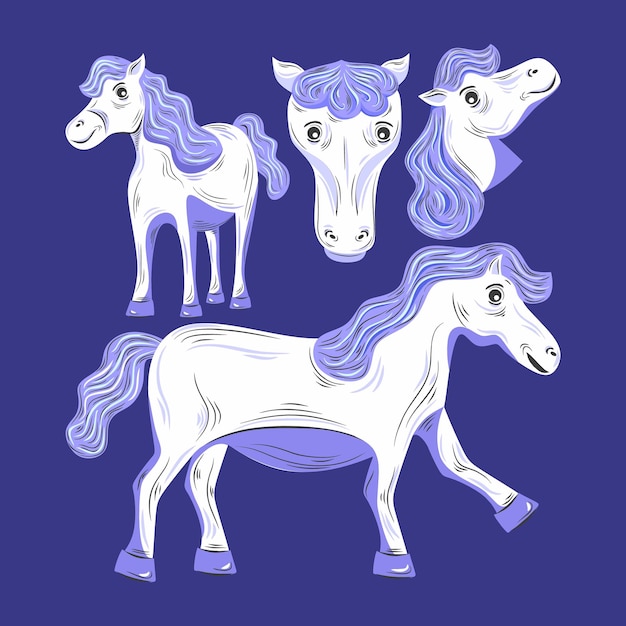 Симпатичная голубая маленькая пони-лошадь на синем фоне