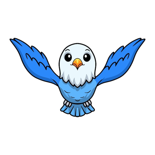 Cute blue love bird cartoon flying