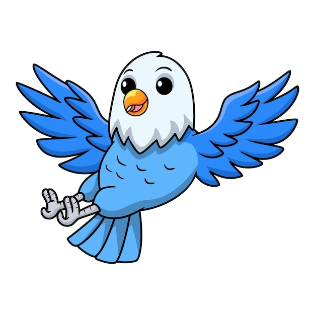 Cute blue love bird cartoon flying