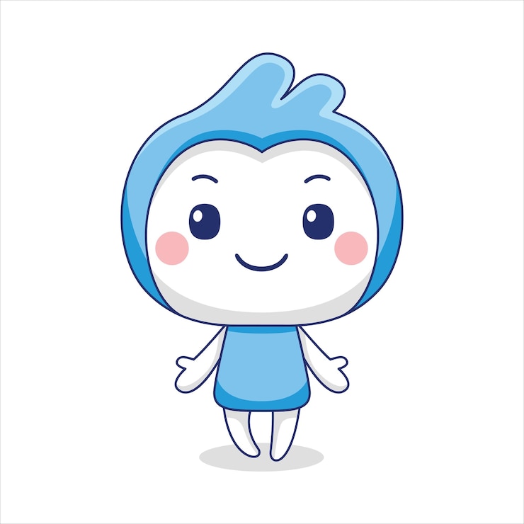 Vector 평면 디자인 스타일의 귀여운 파란색 마스코트 캐릭터