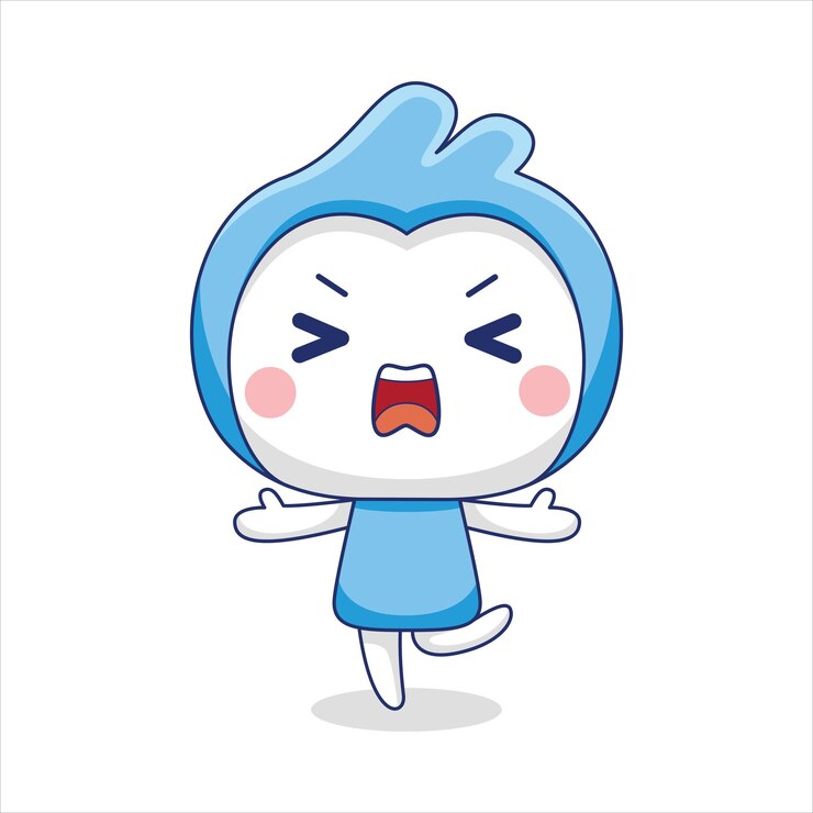 평면 디자인 스타일의 귀여운 파란색 마스코트 캐릭터