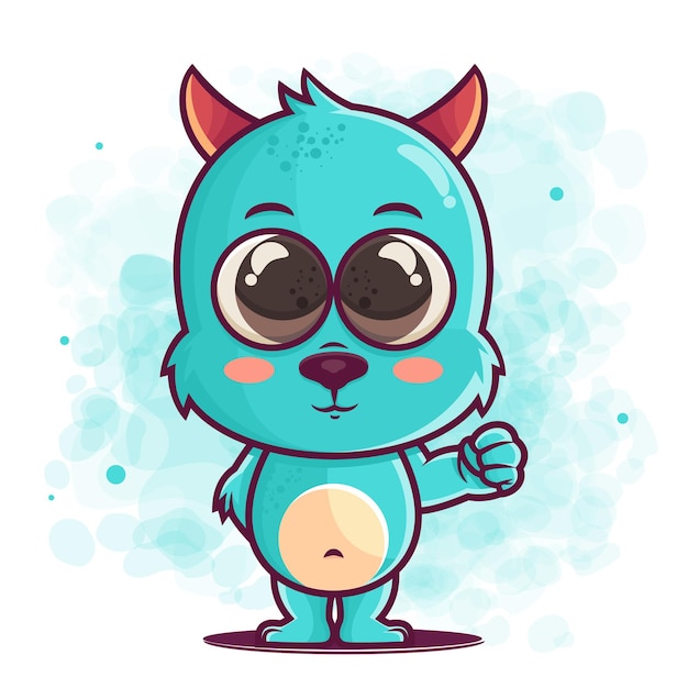 Cute blue monster cartoon illustration for merchandising