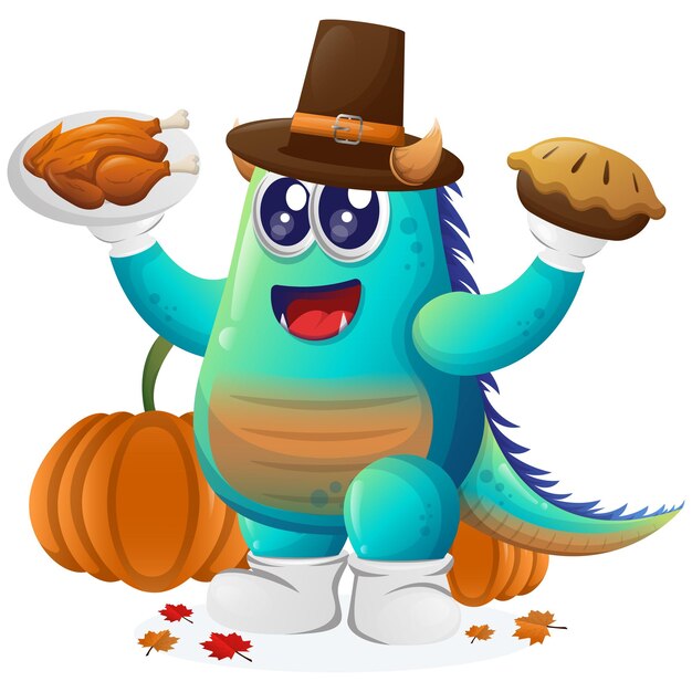 Cute blue monster celebrate thanksgiving