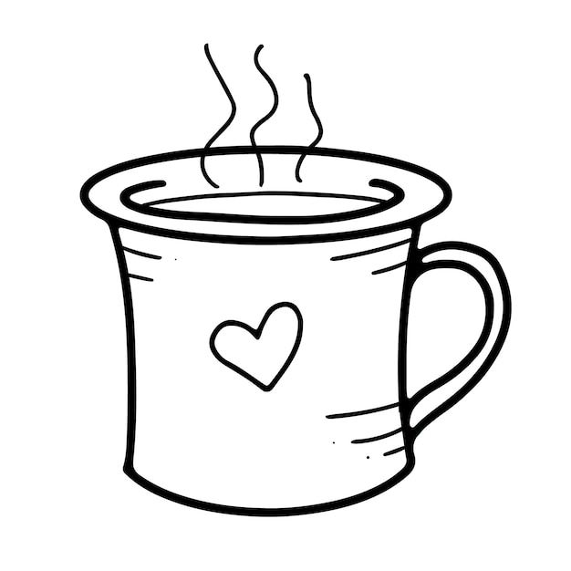 Vector cute blue mug with drawn heart and hot drink