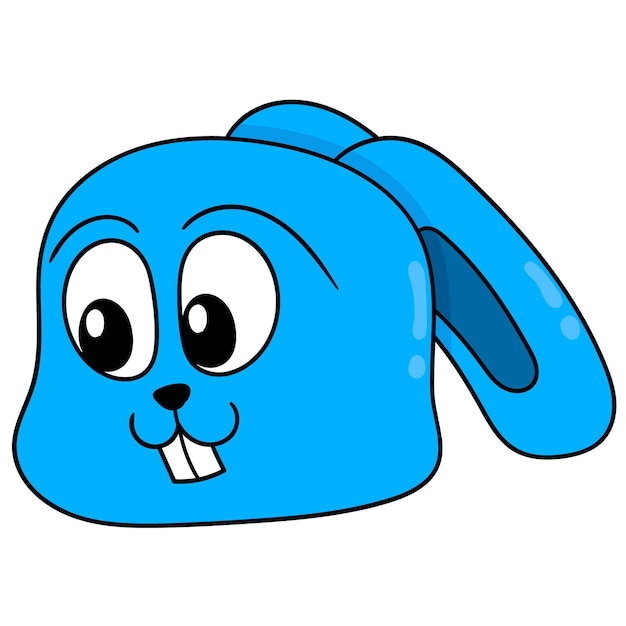 Симпатичная синяя голова кролика с равниной, векторная иллюстрация картонный смайлик. рисунок значок каракули