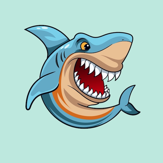 Cute blue shark funny animal water vector illustration in kawaii cartoon style under the sea