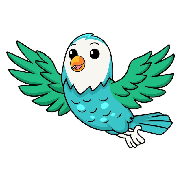 Cute blue turquoise bird cartoon flying