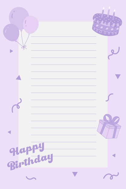 Vector cute blue vertical birthday note