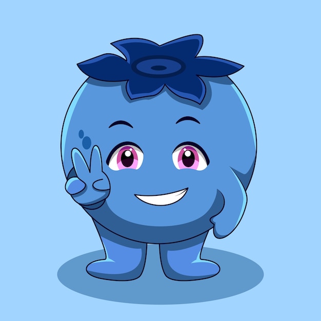 Vector cute blueberry two fingers pose illustration