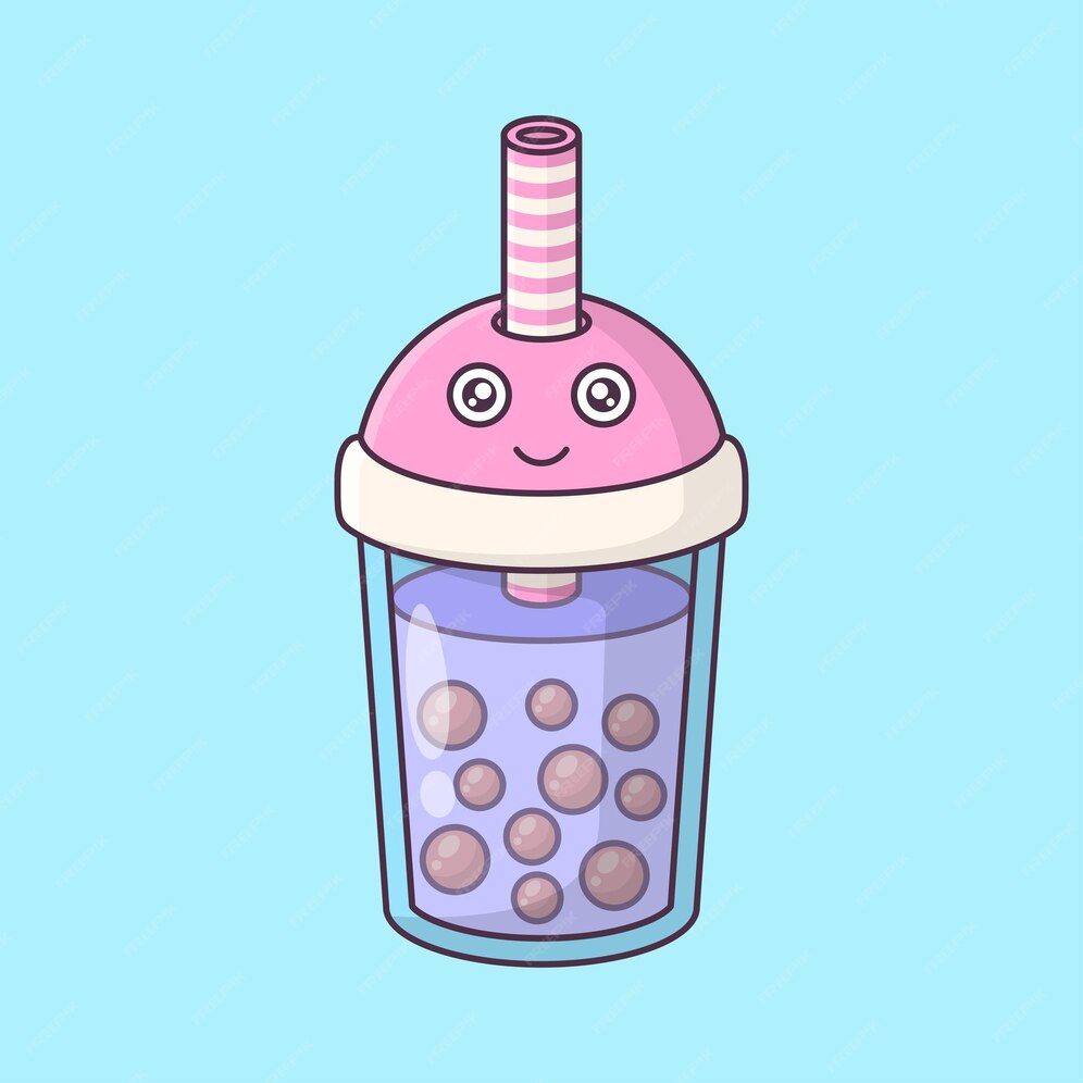 Premium Vector Cute boba cup looks pink smiling with straw cartoon