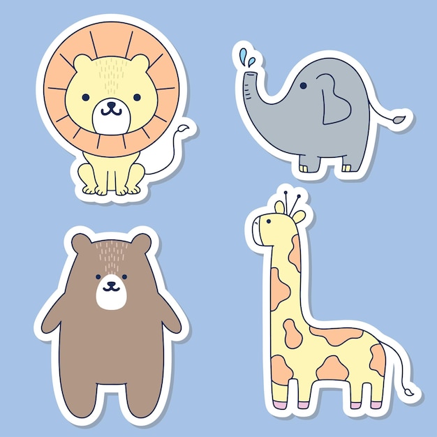 Vector cute boho animal stickers illustration for kids