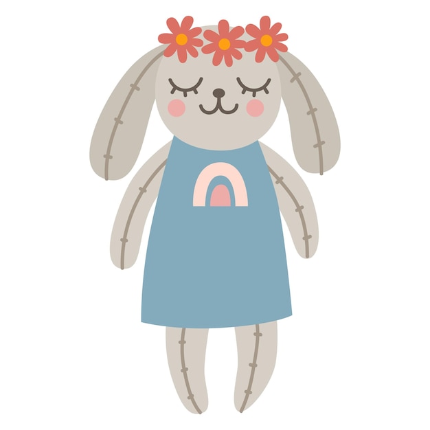 Cute boho bunny toy. print for nursery decor. scandinavian style kids room decoration.