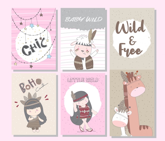 Cute boho cards set