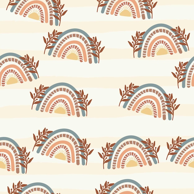 Vector cute boho rainbow seamless pattern