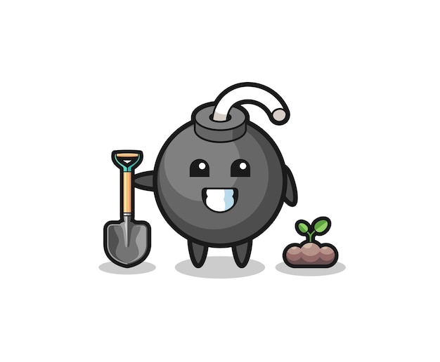 Cute bomb cartoon is planting a tree seed cute design