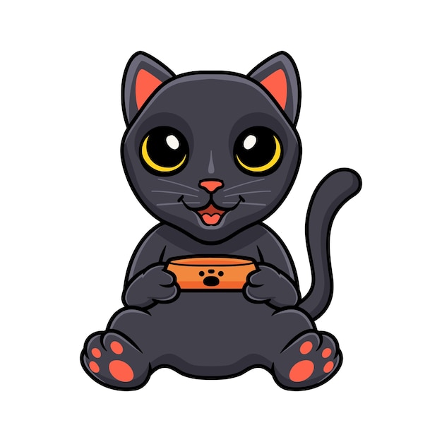 Cute bombay cat cartoon holding food bowl