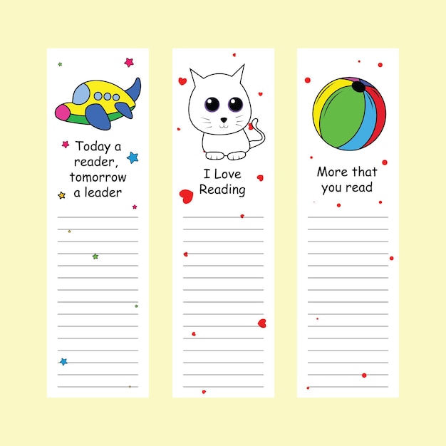 Vector cute bookmarks with books on color background paper book mark design