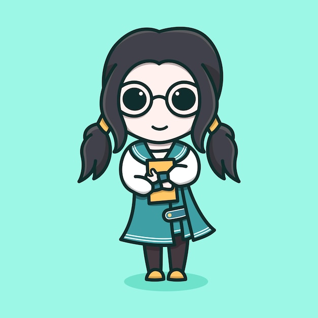 Cute bookworm girl cartoon illustration