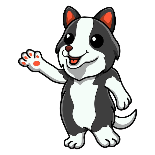 Cute border collie dog cartoon waving hand