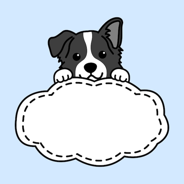 Cute border collie dog with frame border template cartoon vector illustration