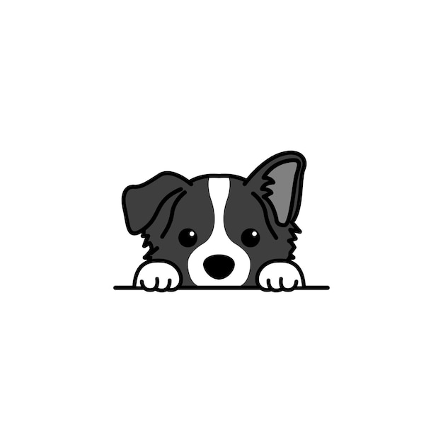 Cute border collie puppy peeking cartoon