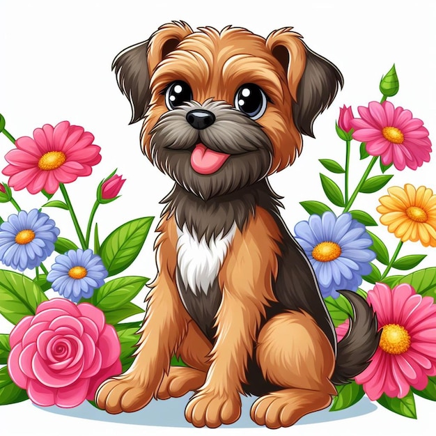 Cute Border Terrier Dog cartoon Vector Style white background