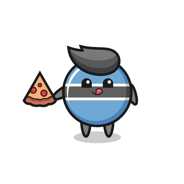 Cute botswana flag badge cartoon eating pizza