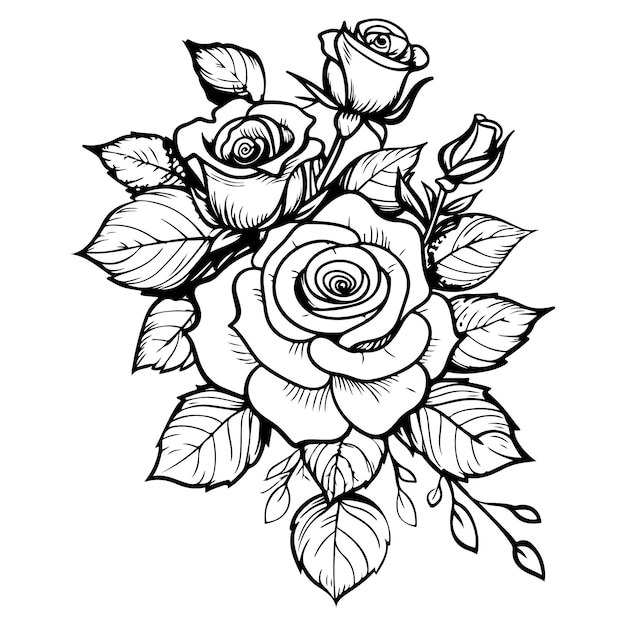 Cute bouquet of roses coloring page for kids