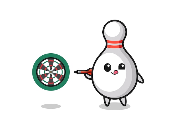 cute bowling pin is playing dart
