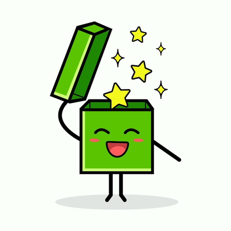 Vector cute box character with stars.