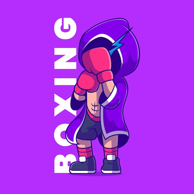 Illustrazione di boxe pugile carina adatta per il design dell'adesivo della mascotte del poster della maglietta