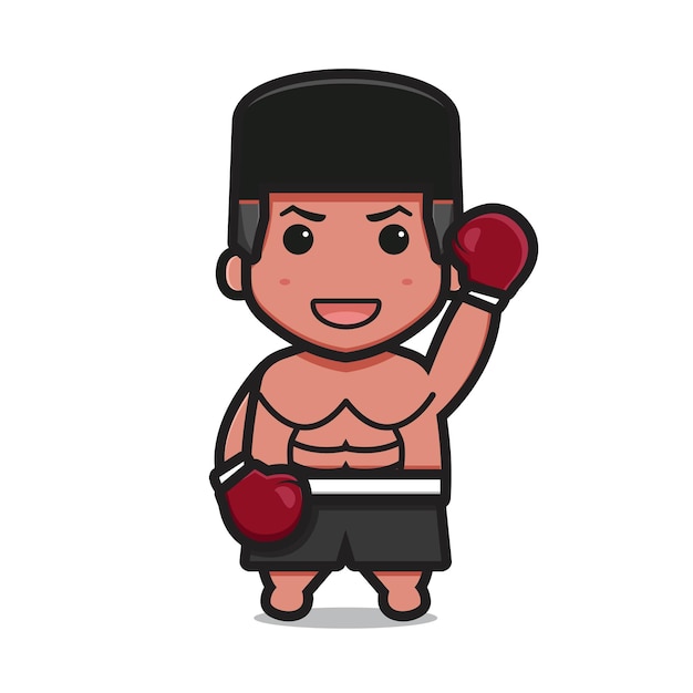 Cute boxer character with winner pose cartoon vector icon illustration boxing sport icon concept